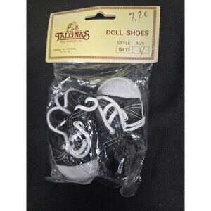 Tallinas Doll Shoes Black Lace Up Sneaker Style S413 Size 3 Accessory New Vintag